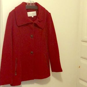 Red pea coat. WORN ONCE. No tags.